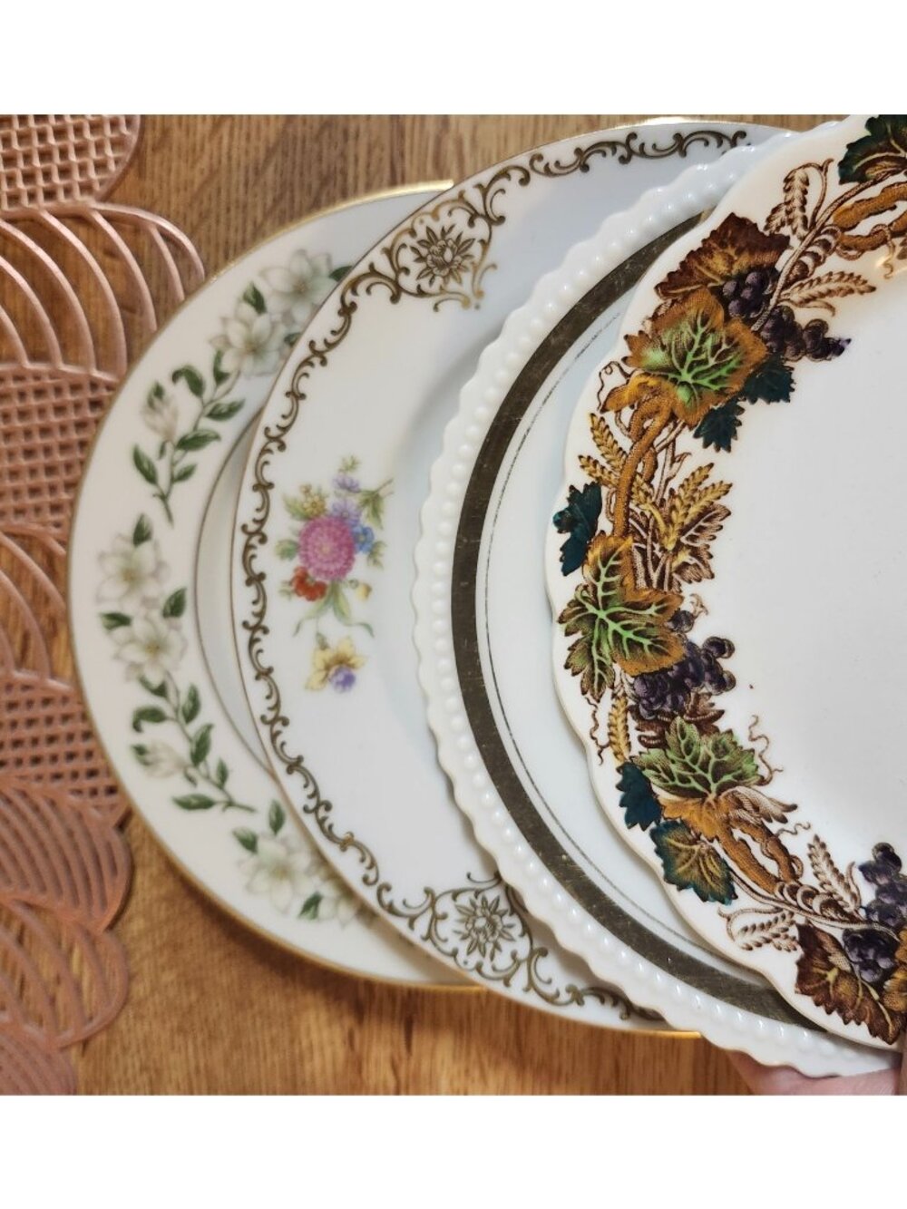 4- Mismatched Fine China Dessert Cake Plates ~6" Gold Accents Porcelain Eclectic